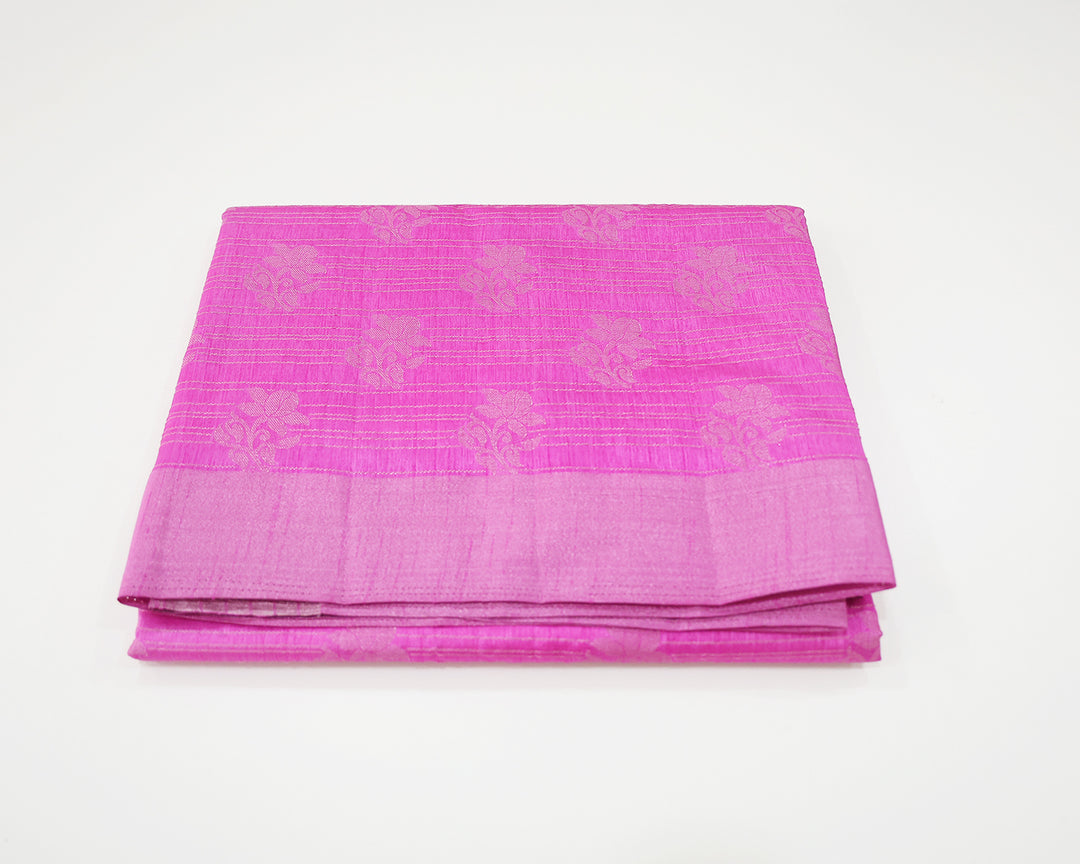 Tussar Mix Saree With Pink Zari Plain Border And Intricate Rose Design Butta