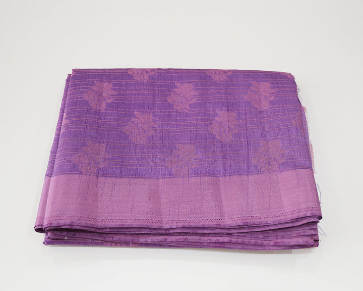 Tussar Mix Saree With Pink Zari Plain Border And Intricate Rose Design Butta