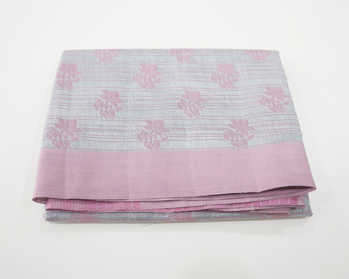 Tussar Mix Saree With Pink Zari Plain Border And Intricate Rose Design Butta