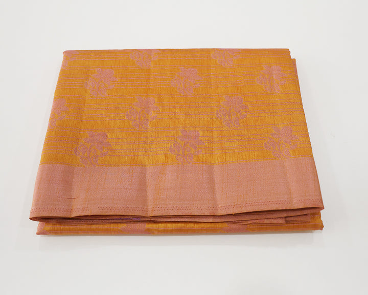 Tussar Mix Saree With Pink Zari Plain Border And Intricate Rose Design Butta