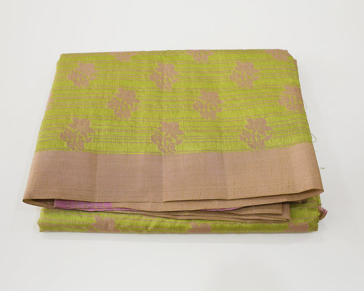 Tussar Mix Saree With Pink Zari Plain Border And Intricate Rose Design Butta