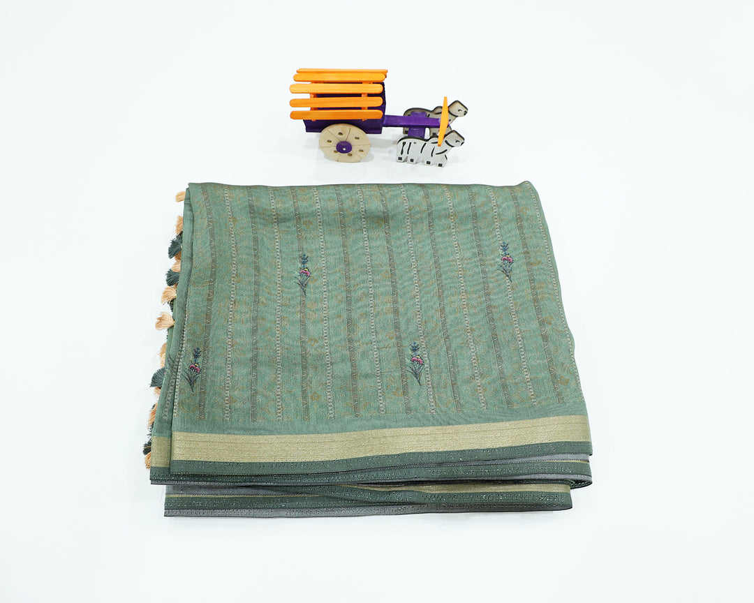 Chanderi Semi Silk Saree With Floral Butta Designs, Running Blouse And Pallu Tassels