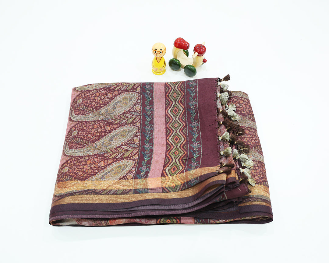 Chanderi Semi Soft Silk Saree With Floral Designs, Running Blouse And Pallu Tassels