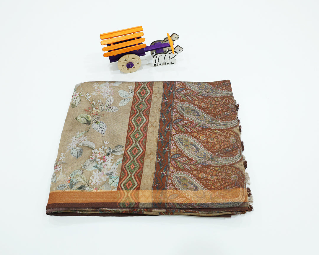 Chanderi Semi Soft Silk Saree With Floral Designs, Running Blouse And Pallu Tassels