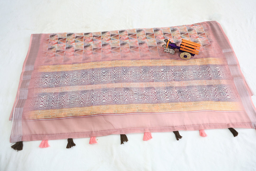 Pretty in Pink Cotton Saree With Silver Zari Border And Matching Running Blouse