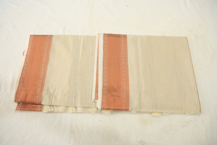 Ivory Silk Cotton Saree With Copper Zari Border And Coordinated Blouse