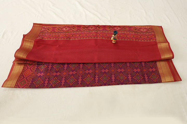 Pochampalli Saree With Opulent Gold Zari Contrast Border And Matching Blouse