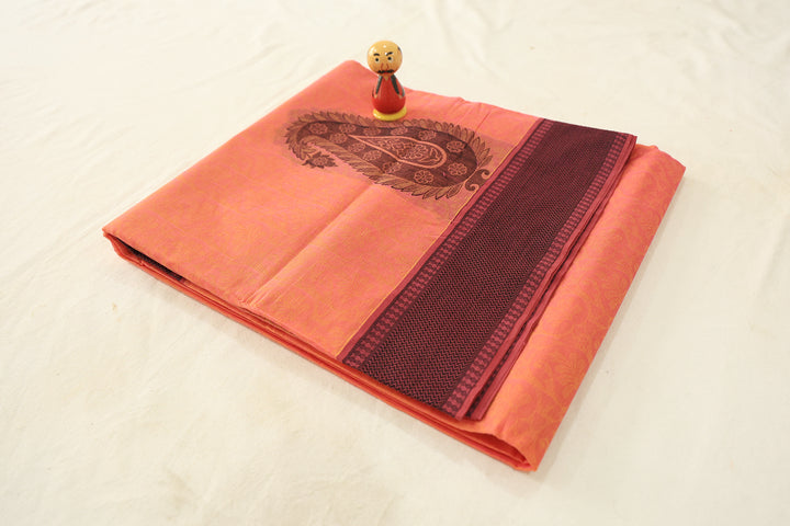 Sunset Blaze Saree With Black And Burgundy Embossed Mango Design With Coordinated Blouse