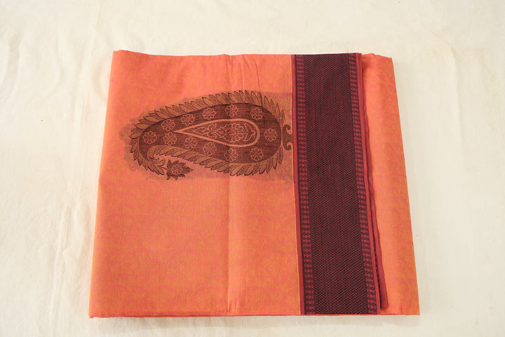 Sunset Blaze Saree With Black And Burgundy Embossed Mango Design With Coordinated Blouse