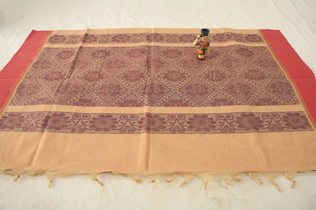 Charming Silk Cotton Saree With Contrasting Floral Border And Flower Buttas With  Running Blouse