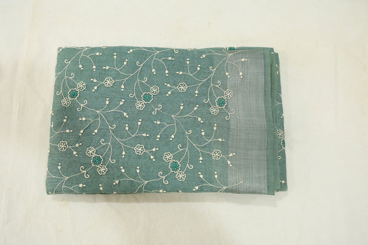 Charming Cotton Saree With Thread Embroidery, Silver Zari Border And Coordinated Running Blouse