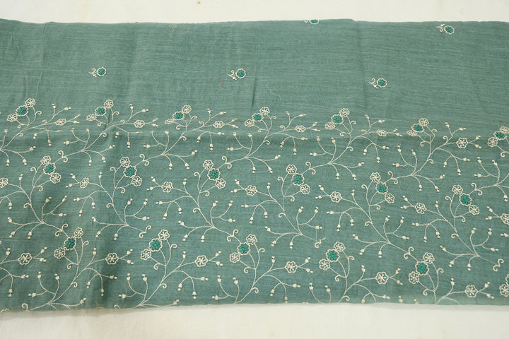 Charming Cotton Saree With Thread Embroidery, Silver Zari Border And Coordinated Running Blouse