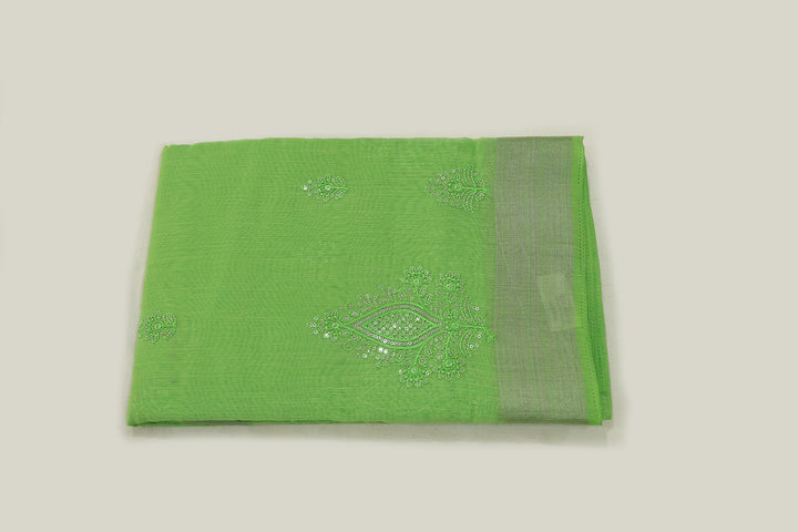 Classic Cotton Saree With Silver Zari Border With Sequins Embroidery