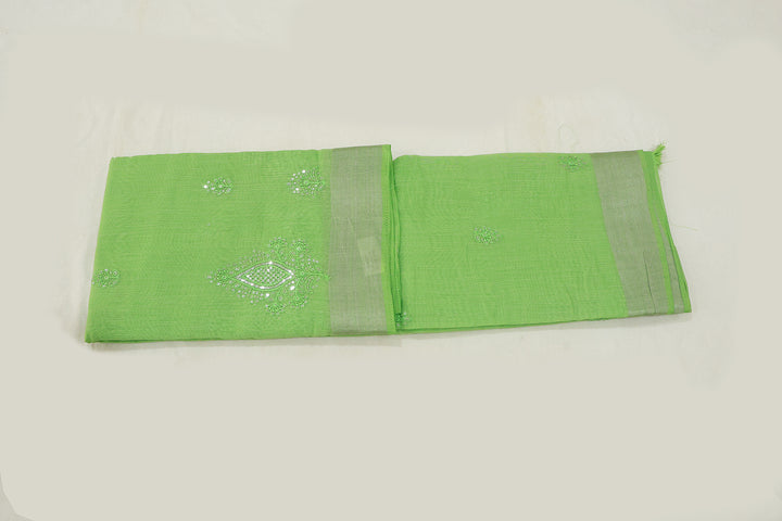 Classic Cotton Saree With Silver Zari Border With Sequins Embroidery