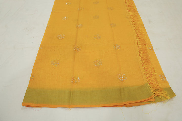 Classic Cotton Saree With Silver Zari Border With Sequins Embroidery