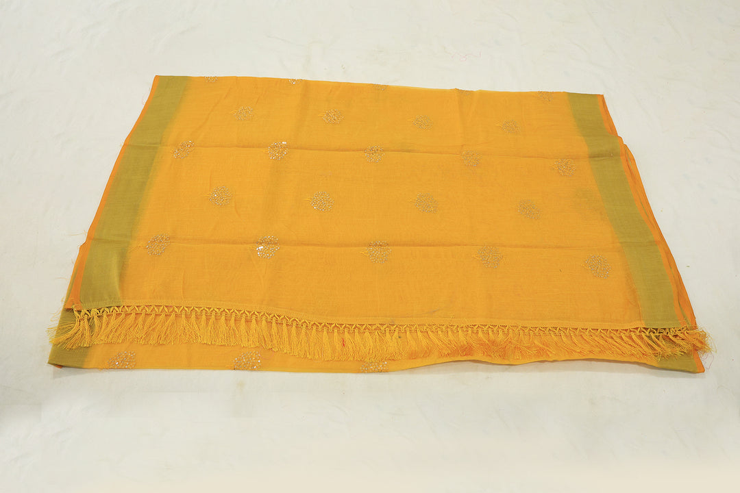 Classic Cotton Saree With Silver Zari Border With Sequins Embroidery