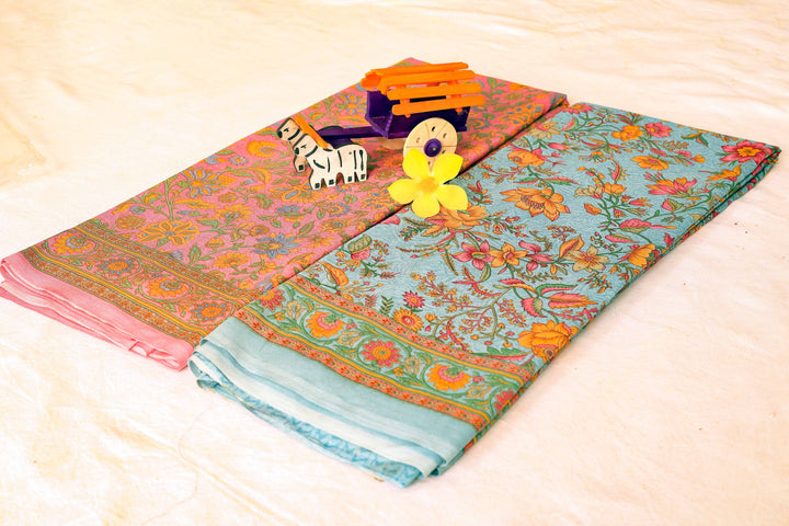 Soft Chiffon Saree With Whimsical Floral Print And Coordinated Blouse