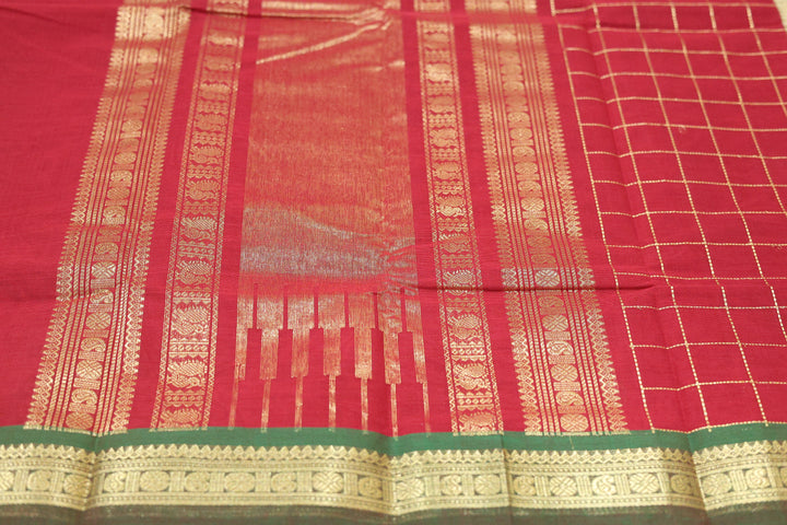 Cotton Saree with Zari Irattaipat Mothi Line Kattam and Blouse Piece