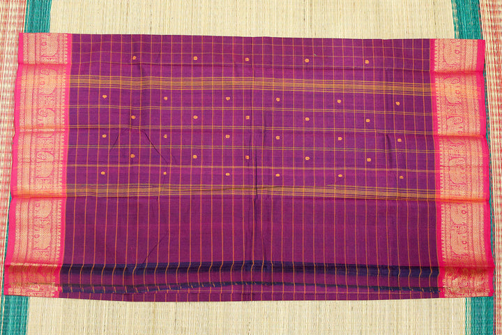 Kanchi Cotton Saree with Checked Design and Buttas – No Blouse Piece