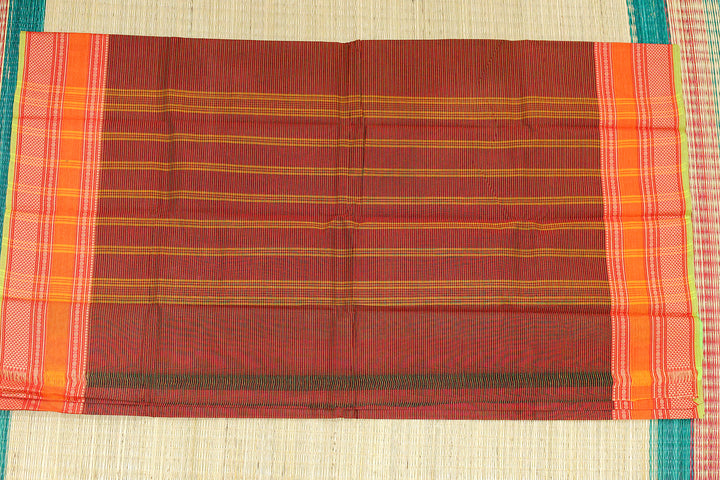 Kanchi Chettinad Cotton Saree with Stripes and Traditional Border (No Blouse Piece)