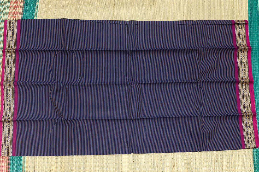 Kanchi Chettinad Cotton Saree with Stripes and Traditional Border (No Blouse Piece)