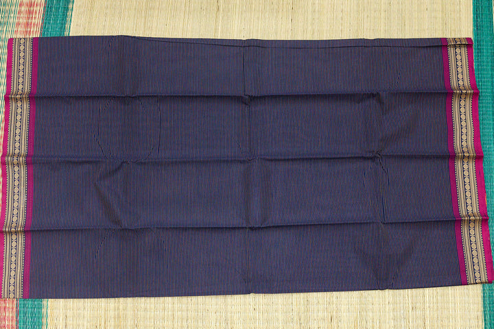 Kanchi Chettinad Cotton Saree with Stripes and Traditional Border (No Blouse Piece)