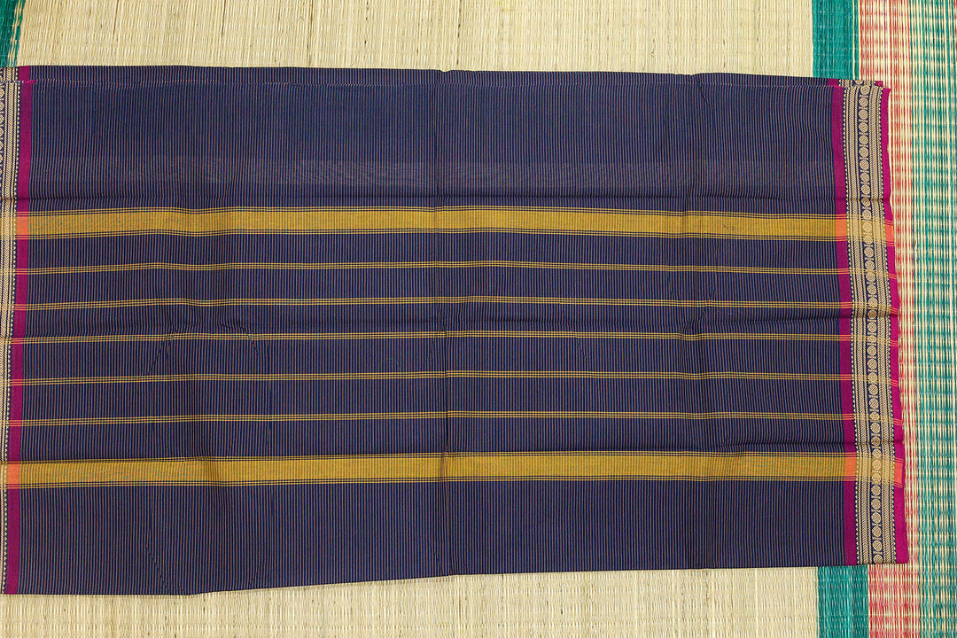 Kanchi Chettinad Cotton Saree with Stripes and Traditional Border (No Blouse Piece)