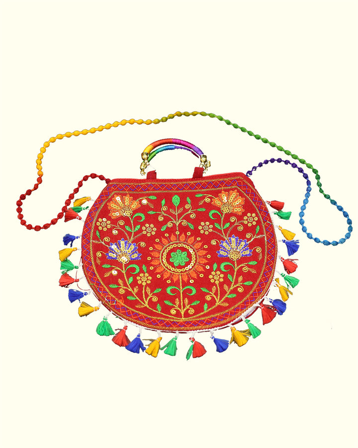 Rajasthani Handcrafted Sling Bag- Vibrant Multi-coloured Thread Embroidery