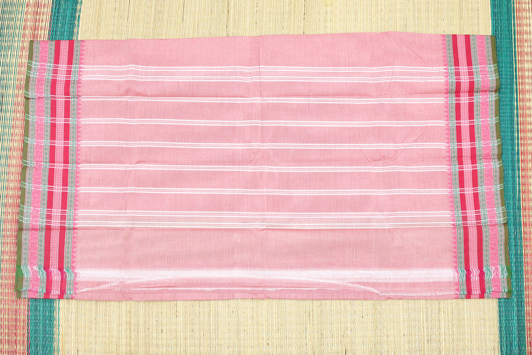 Kanchi Chettinad Border Cotton Plain Saree (No Blouse Piece)