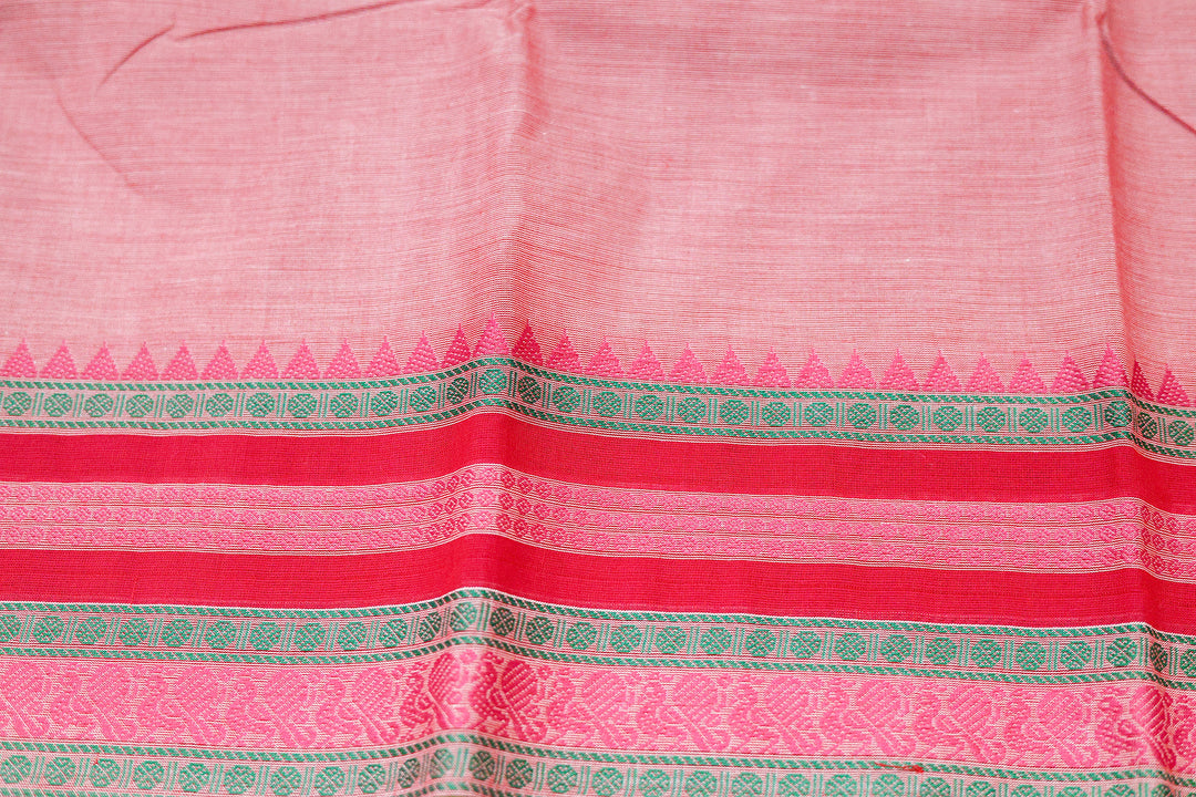 Kanchi Chettinad Border Cotton Plain Saree (No Blouse Piece)