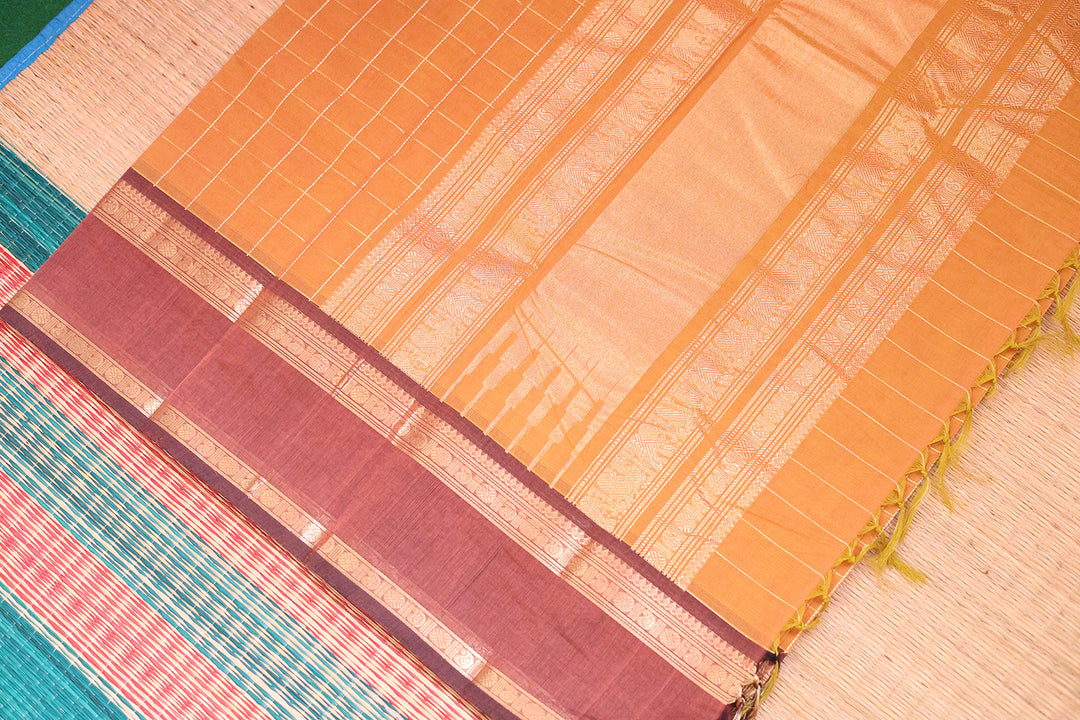 Cotton Saree with Zari Irattaipat Mothi Line Kattam and Blouse Piece