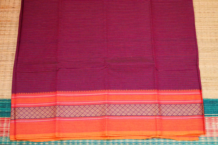 Kanchi  Cotton Saree with Stripes and Traditional Chettinad Border (No Blouse Piece)