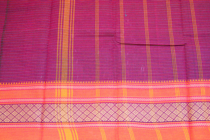 Kanchi  Cotton Saree with Stripes and Traditional Chettinad Border (No Blouse Piece)