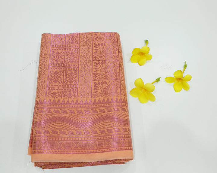 Dupion Silk Saree With Intricate Pink Zari Designs And Rich Pallu, Enhanced By Matching Blouse With Pink Zari Patterns