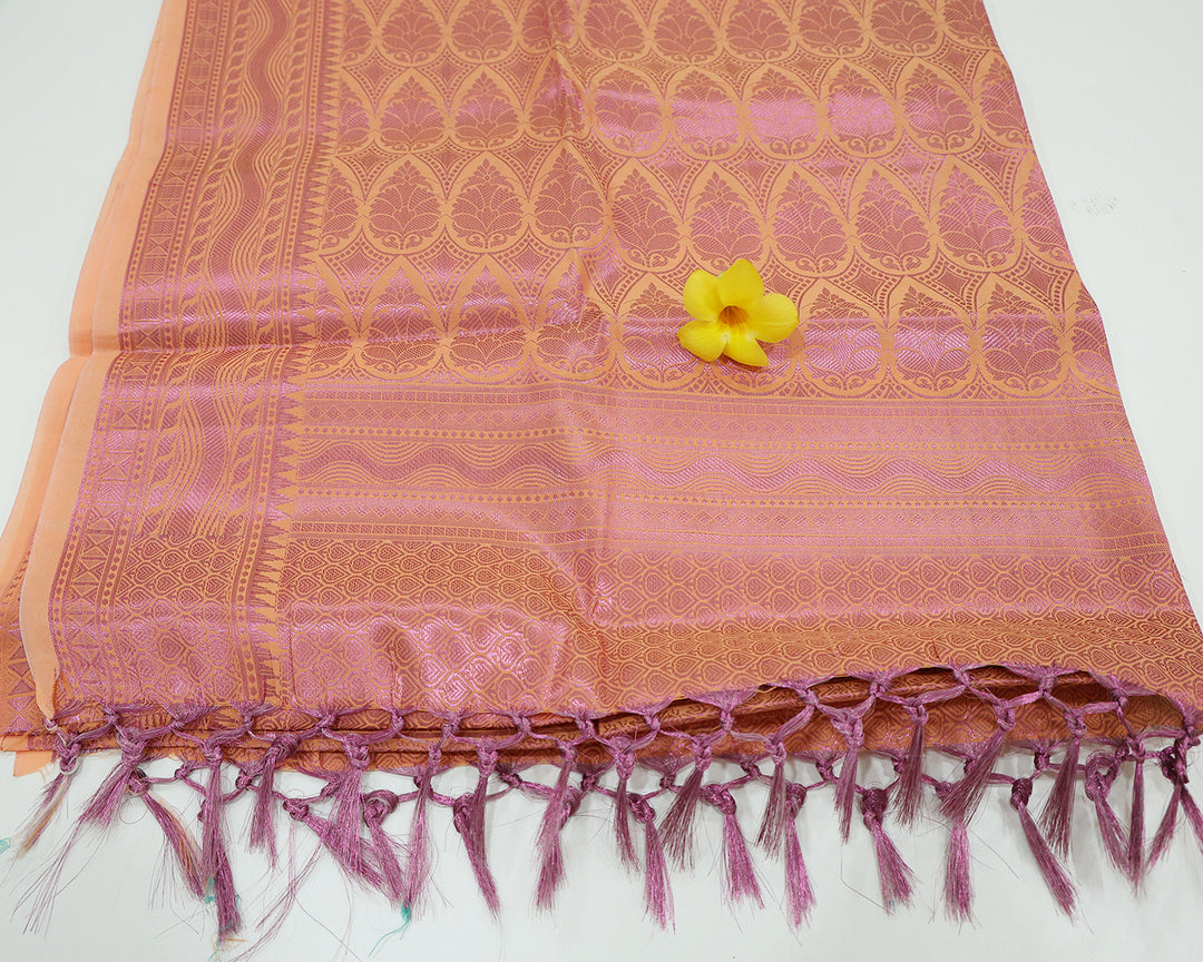 Dupion Silk Saree With Intricate Pink Zari Designs And Rich Pallu, Enhanced By Matching Blouse With Pink Zari Patterns