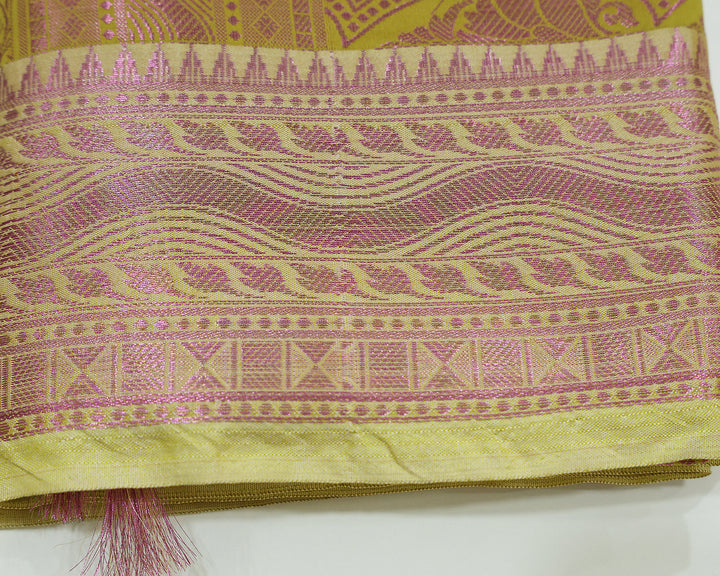 Dupion Silk Saree With Intricate Pink Zari Designs And Rich Pallu, Enhanced By Matching Blouse With Pink Zari Patterns