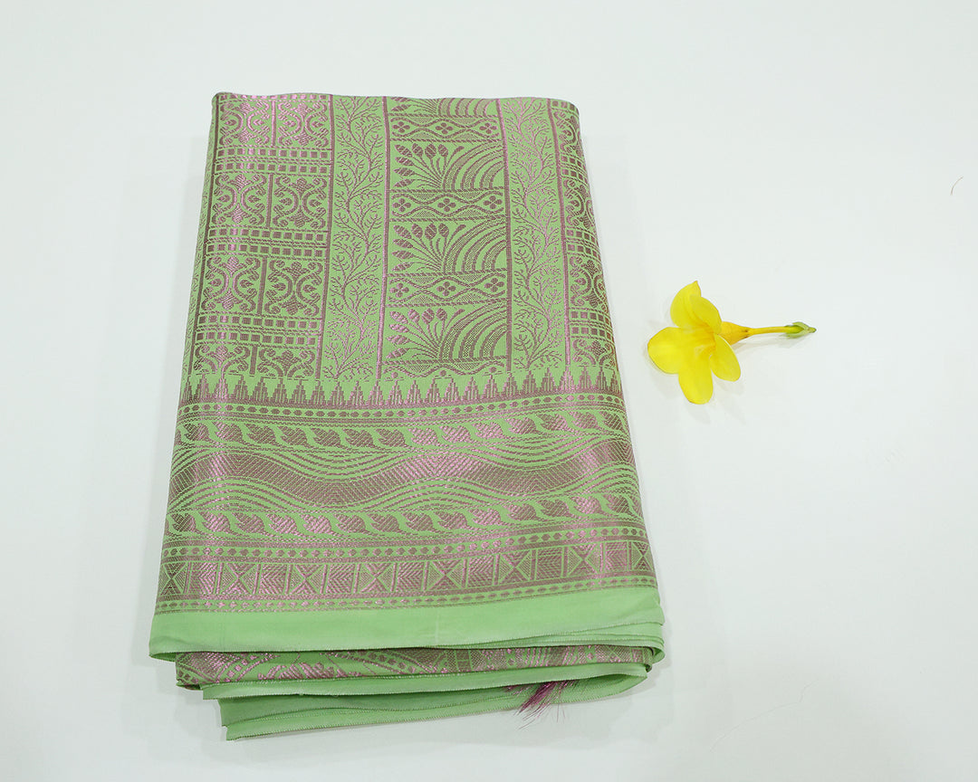 Dupion Silk Saree With Intricate Pink Zari Designs And Rich Pallu, Enhanced By Matching Blouse With Pink Zari Patterns