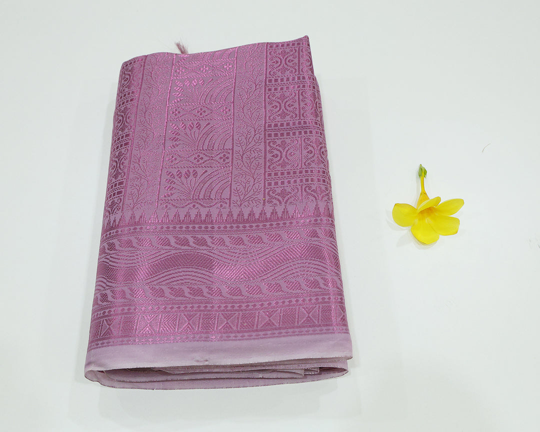 Dupion Silk Saree With Intricate Pink Zari Designs And Rich Pallu, Enhanced By Matching Blouse With Pink Zari Patterns