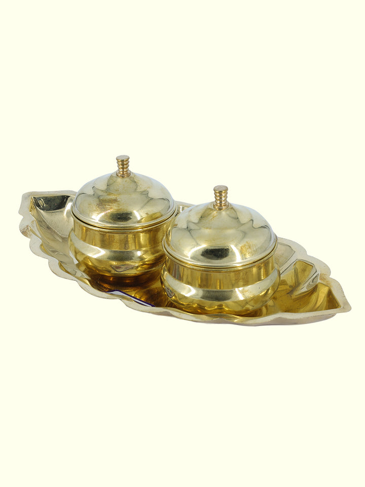 7" Wide 2 Kumkum Box with "Leaf Shaped Plate Design"