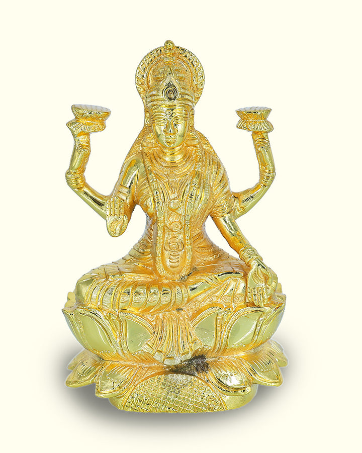 6.5" Brass Lakshmi Idol With Lotus Base