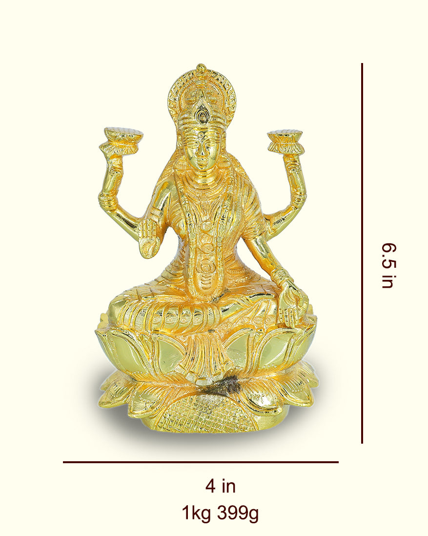 6.5" Brass Lakshmi Idol With Lotus Base