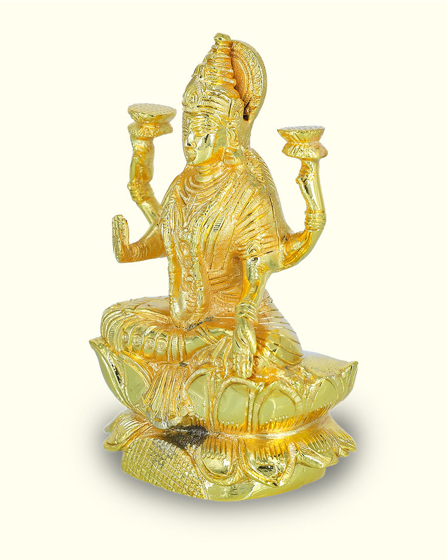 6.5" Brass Lakshmi Idol With Lotus Base