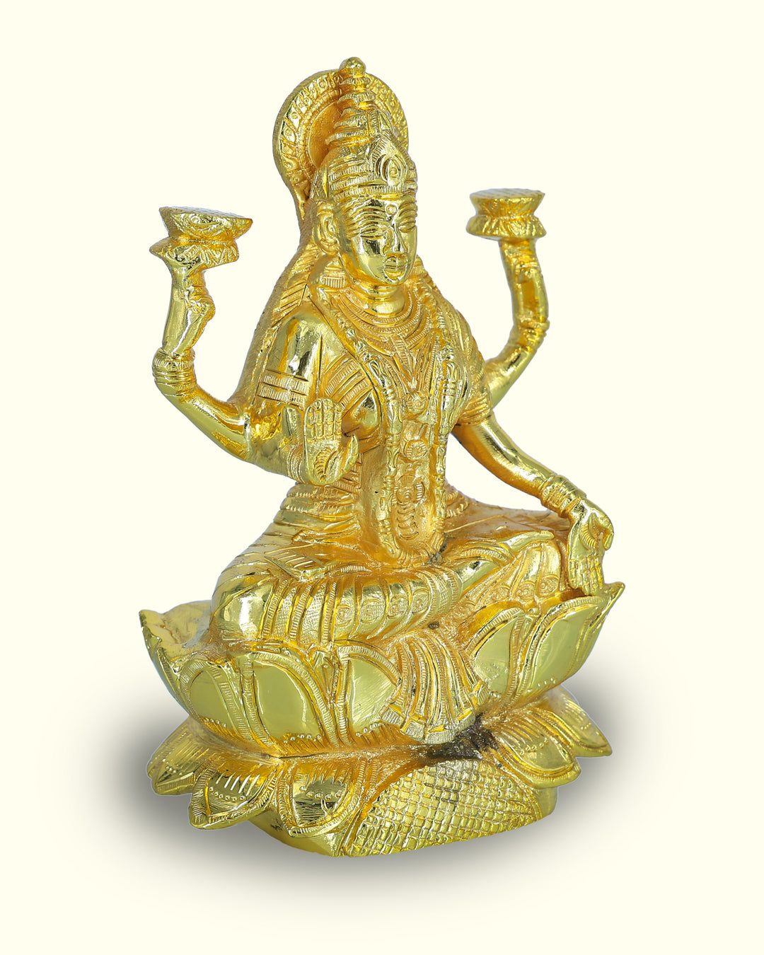 6.5" Brass Lakshmi Idol With Lotus Base