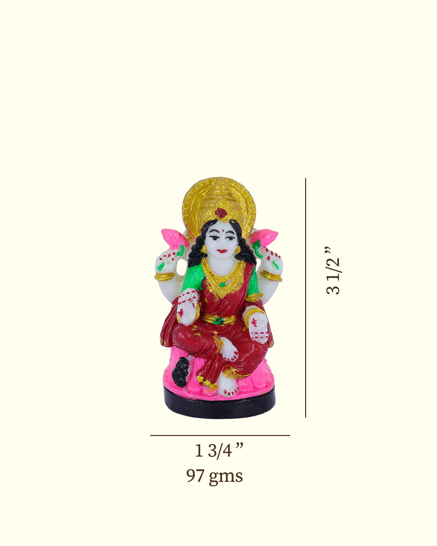 3.5" Lakshmi Sitting with Red Sari Sitting on Throne (Marble Statue)