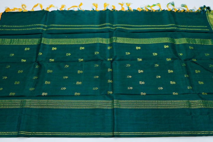 Kanchipuram Pure Silk Saree With Contrast Border, Gold Zari Accents And Tassels