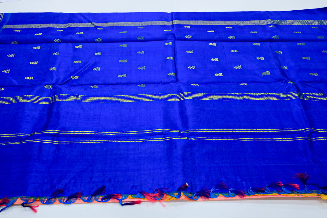 Kanchipuram Pure Silk Saree With Contrast Border, Gold Zari Accents And Tassels