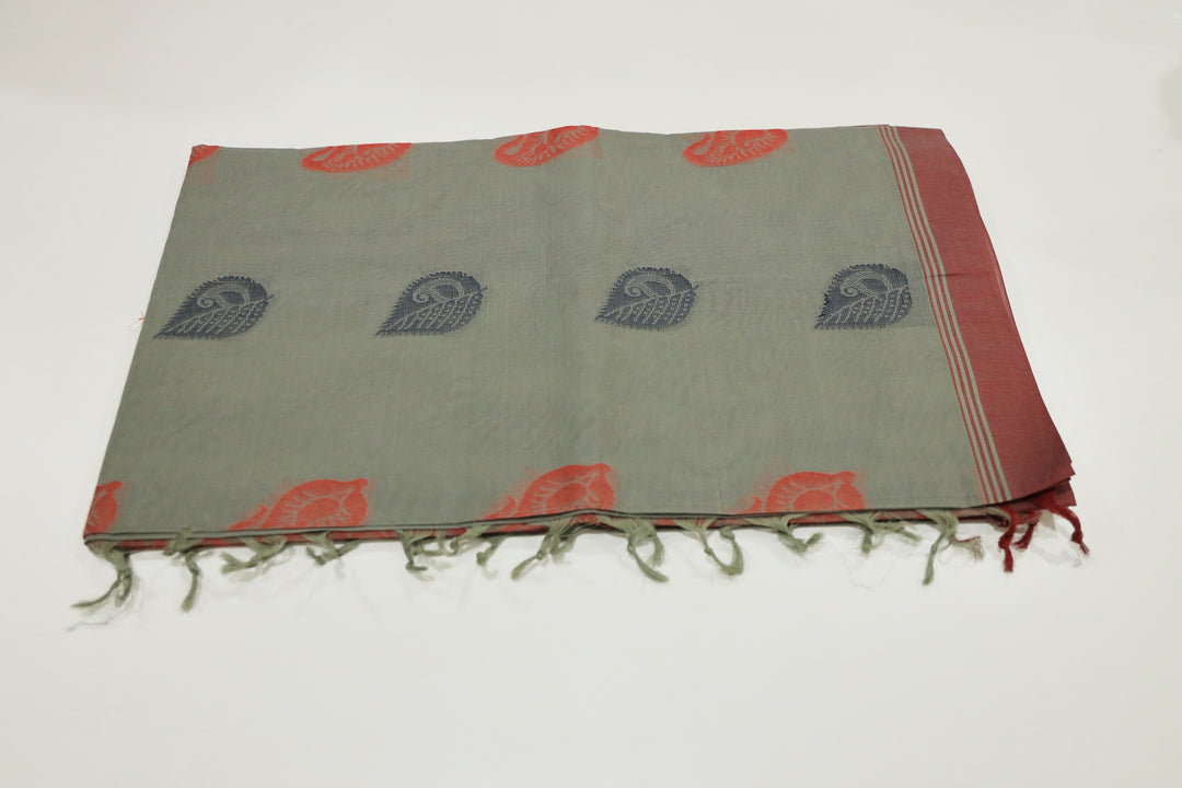 Coimbatore Cotton Saree With Contrast Border With Lined And Mango Design Buttas