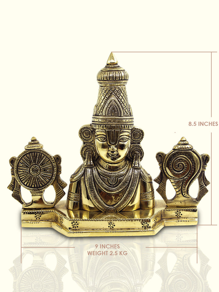 8.5" Brass Perumal with Shanka and Chakra in C Shape Stand - Sripuram Store