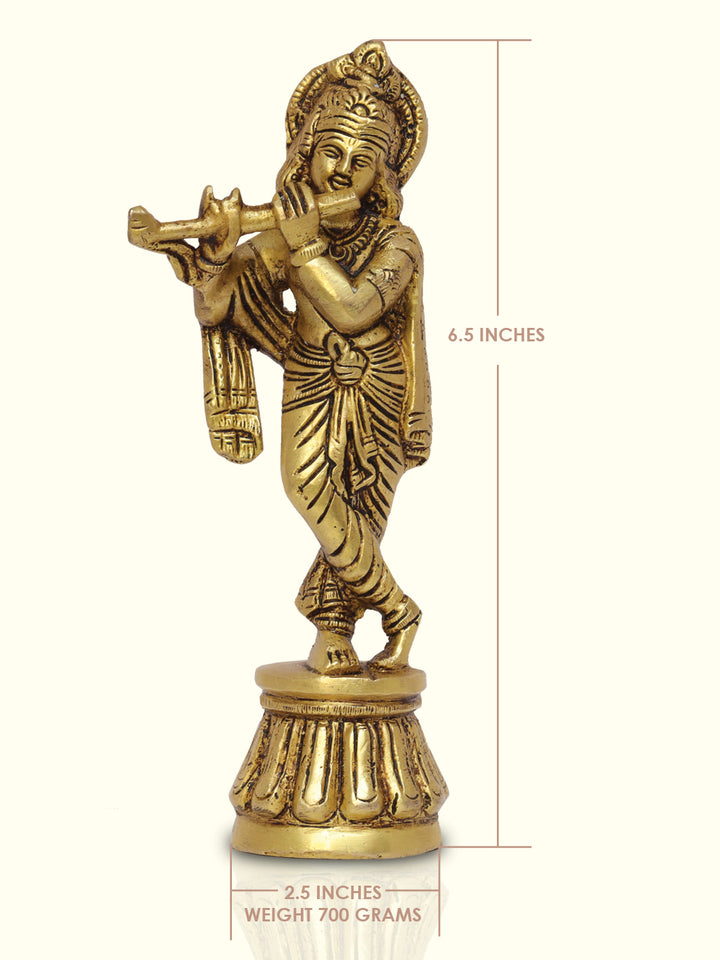 6.5 "Brass Krishna Yellow Antique Finish - Sripuram Store