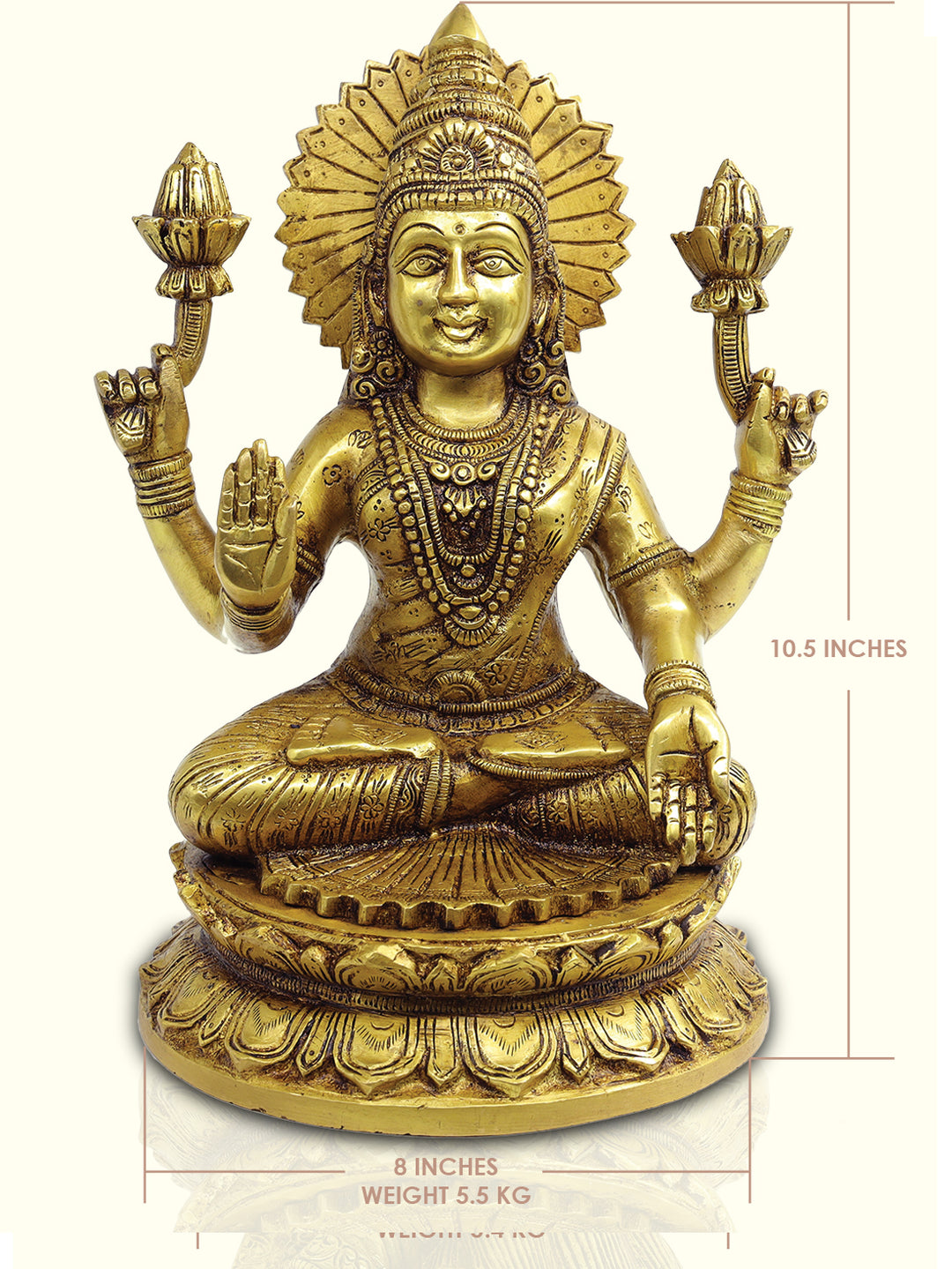 10.5" Brass Lakshmi with Round Base - Sripuram Store